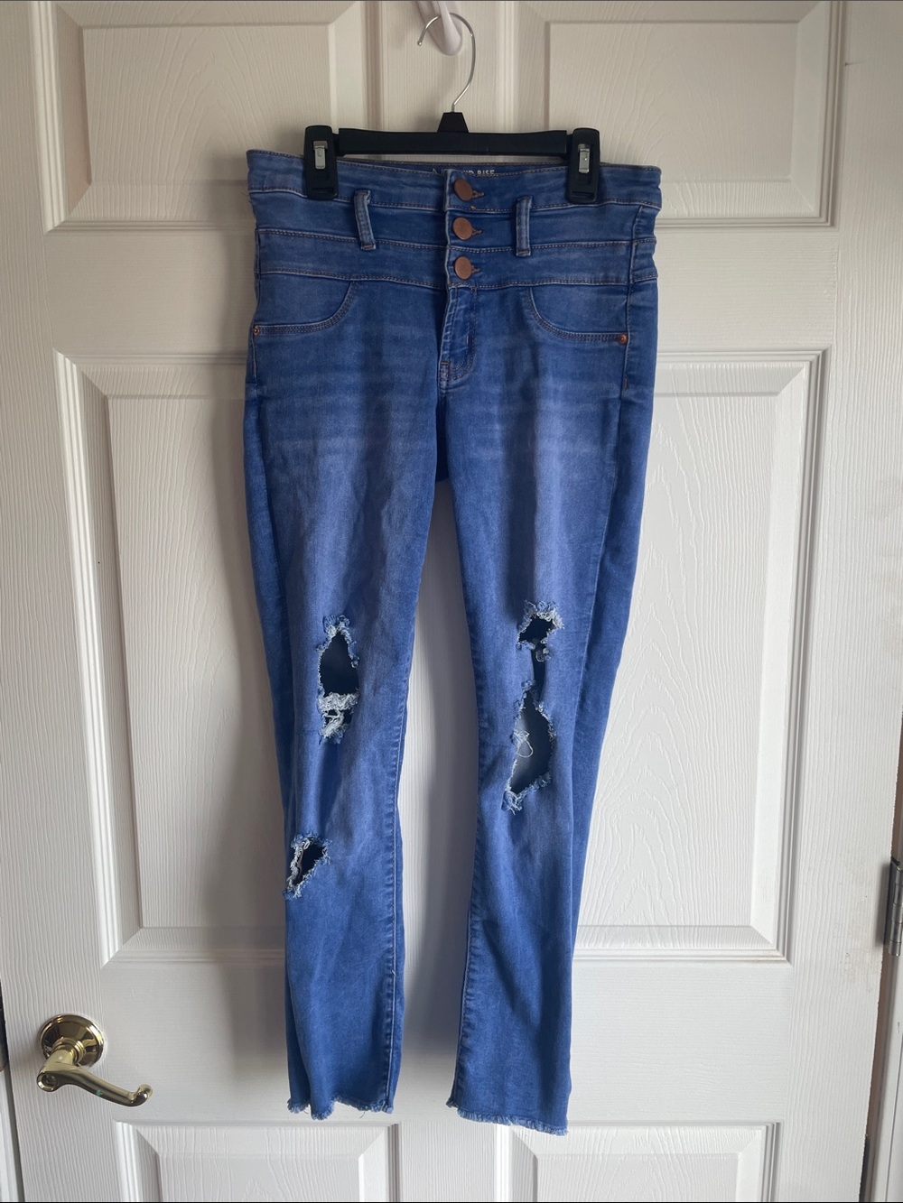 Women’s Distressed High-Waist Skinny Jeans in Blue
